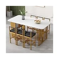 table à manger avec 6 chaises, table de cuisine blanche avec cadre en acier table à manger moderne pour 4-6 personnes, table à manger rectangulaire 160x80x78 cm