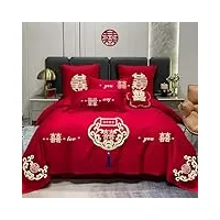 drap de lit rouge traditionnel chinois, ensembles de literie de mariage, literie asiatique de luxe, double bonheur, ensemble de housse de couette de mariage chinois (color : a, size : king 4pcs)