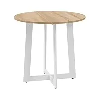 homcom table à manger ronde pour 4 personnes table de cuisine design moderne avec plateau effet bois et base en acier croisé naturel