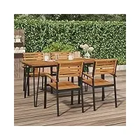 ikayaa table de jardin bois exterieur table salle à manger de jardin table d'extérieur bois d'acacia massif avec pieds épingle à cheveux-type 3-160 x 80 x 75 cm