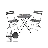 albatros - ensemble de bistrot 3 pièces noir - table de bistrot avec 2 chaises - chaises et table pliables en métal robuste - idéal comme ensemble de meubles de balcon ou meubles de jardin au design