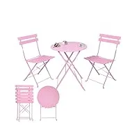 albatros ensemble de bistrot 3 pièces rose – table de bistrot avec 2 chaises – chaises et table pliables en métal robuste – idéal comme ensemble de meubles de balcon ou meubles de jardin au design