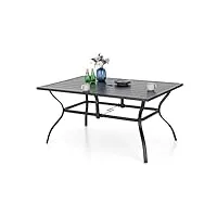 mfstudio table de jardin d'extérieur, table de salle à manger, table en métal antirouille et trou de parasol de 4 cm, pour terrasse, jardin, balcon, bistro (noir) 152 x 96 x 71cm