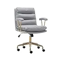 cuir pu chaise de bureau dossier moyen chaise de bureau chaise de travail moderne fauteuil de toilette avec roulettes, base en métal doré