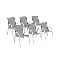 idmarket - lot de 6 chaises de jardin lyma métal et textilène empilables blanc et gris