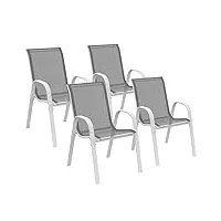 idmarket - lot de 4 chaises de jardin lyma métal et textilène empilables blanc et gris