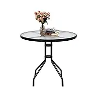 costway table de jardin ronde en verre trempé 70 cm, table basse de patio avec cadre en métal robuste et trou pour parasol, table à manger d'extérieur pour jardin balcon cour, noir