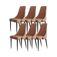 cemeli lot de 6 chaises de salle à manger en cuir microfibre pour chambre à coucher, balcon, canapé, chaise, pieds en fer, coiffeuse, chaise de maquillage (couleur : marron foncé)