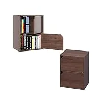 iris ohyama, meuble de rangement, lot de 2 étageres de rangement en bois, design, solide, moderne, bureau, chambre, salon - mdb-2d - marron