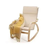 costway fauteuil de salon à bascule, chaise d'appoint à bascule avec appui-tête, chaise berçante rembourrée d’allaitement, fauteuil de relaxation pour balcon, chambre, charge 150 kg (beige)