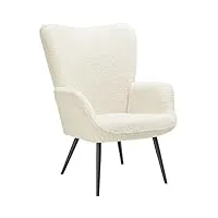 tectake® fauteuil relax confortable en tissu bouclette fauteuil scandinave moelleux avec accoudoirs & dossier ergonomique pour salle à manger, salon, chambre, siege bureau, allaitement - blanc