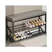 gjvbga banc à chaussures à 2 niveaux avec siège, banc d'entrée industriel, étagères de rangement en métal, banc d'entrée, support à chaussures pour entrée (taille : 80 x 20 x 48 cm, couleur : noir +