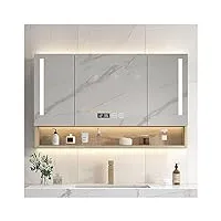 armoire de salle de bain rectangulaire éclairée par led avec miroir,armoire de salle de bain avec lumières et organisateur de rangement anti-buée (couleur : beige,taille : 100 cm)