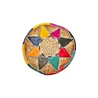 pouf marocain fait à la main en cuir véritable – repose-pieds de luxe 100 % cuir véritable – non rembourré (42 x 22 cm) (multicolore)