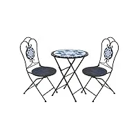 aqkgtj ensemble 3 pièces de bistrots en mosaïque, ensemble de mobilier salon de jardin pliables, set de meubles de balcon pour cafés/terrasses, plateau de table en carreaux, cadre en fer, noir