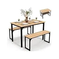 relax4life ensemble table et chaises pour 4 personnes, table de cuisine industrielle avec cadre en métal, table chaise encastrable pour cuisine salle à manger restaurant (naturel)