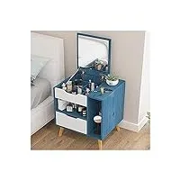 coayhel table de chevet élégante table de chevet 2 en 1 avec miroir, armoire de chevet, étagères de rangement ouvertes, robe de chevet, tiroir en bois nordique, table de chevet (bleu 45x39x54/92 cm)