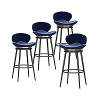 tabouret de bar pivotant à 360° avec dossier bas, ensemble de 1/2/3/4, chaise de petit-déjeuner, chaises de bar, tabouret de cuisine rembourré en velours avec dossier, bleu, 4 pièces (75 cm)