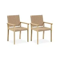 relax4life lot de 2 chaises en bois avec siège en papier tressé, chaises de salle à manger, design moderne avec cadre en bois caoutchouc robuste, utilisation intérieure et extérieure