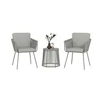 outsunny ensemble salon de jardin 3 pièces style colonial 2 fauteuils avec coussins gris + table basse résine filaire acier époxy gris