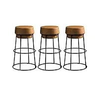 ensemble de 3 tabourets de bar hauts, chaises de bar rondes vintage en liège, tabourets de bar à hauteur de comptoir, chaises de bar industrielles avec repose-pieds pour îlot de cuisine, sal