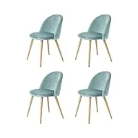 grobkau lot de 4 chaises de salle à manger rembourrées avec dossier en velours doux et pieds réglables en métal style bois (vert)