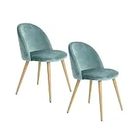 grobkau lot de 2 chaises de salle à manger rembourrées avec dossier en velours doux et pieds réglables en métal style bois (vert)