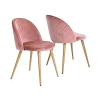 grobkau lot de 2 chaises de salle à manger rembourrées avec dossier en velours doux et pieds réglables en métal style bois (rose)