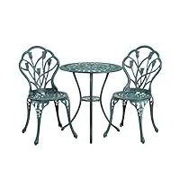 abician ensemble table et 2 chaises de jardin en aluminium ensemble bistrot de jardin d’extérieur bistrot salon de jardin style vintage et Élégant trou pour parasol vert