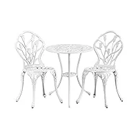 abician ensemble table et 2 chaises de jardin en aluminium ensemble bistrot de jardin d’extérieur bistrot salon de jardin style vintage et Élégant trou pour parasol blanc