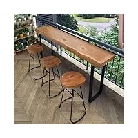 vbvarv table de barre bois massif table de pub À hauteur de bar haut rectangulaire industriel tables de cuisine et de restauration avec des jambes en métal robustes,marron,100x40x105cm