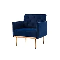 hyub fauteuil de relaxation avec pieds en or rose, fauteuil rembourré, confort et style modernes, canapé simple, fauteuil de loisirs pour salon, chambre à coucher, fauteuil en velours peluche, bleu