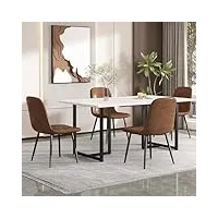 table à manger 140 x 80 x 75 cm (1 pièce) - table de cuisine moderne - structure en métal - pieds de support en forme de l - table de cuisine rectangulaire avec pieds réglables - blanc/noir