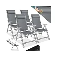 kesser® lot de 4 chaises de jardin à dossier haut avec accoudoirs - en aluminium - avec oreiller - dossier réglable en 7 positions - respirantes et résistantes aux intempéries - pliables et