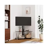 gecheer meuble tv d'angle 2 niveaux pour 32-70 pouces noir argenté banc tv, support de télévision pour salon et chambre meubles de maison type d