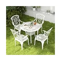 goplus 5 pcs salon de jardin,meubles de terrasse bistro en fonte d'aluminium,1 table service ronde avec trou de parasol de 5 cm & 4 chaises jardin style vintage