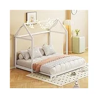 lit extensible pour enfant - 90/180 x 190 cm - cadre de lit en bois massif avec sommier à lattes et 2 tiroirs de rangement - lit simple - lit d'appoint - en pin - blanc