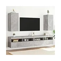 gecheer meubles tv muraux et lumières led 2pièce gris béton 30,5x35x70 cm banc tv, support de télévision pour salon et chambre meubles de maison
