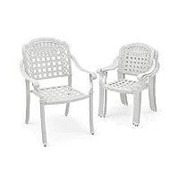 komfotteu lot de 2 chaises de jardin en fonte d’aluminium, chaises de bistro avec pieds réglables, chaise d’extérieur, charge de 165 kg, pour terrasse, patio, cour, style vintage (blanc)