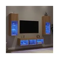 aijuukjp nice entertainment centres & meuble tv 5 pièces meuble tv mural avec led chêne sonoma bois d'ingénierie