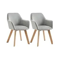 homcom lot de 2 fauteuils de salle à manger chaise de cuisine assise rembourrée en tissu effet velours pieds en bois pour cuisine salon chambre bureau, dim. 54l x 57l x 80h cm gris