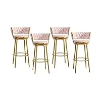 ensemble de 4 tabourets de bar pivotants, tabourets à hauteur de comptoir avec dossier tissé et pieds en métal, chaises de cuisine rembourrées en velours, rose