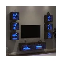 aijuukjp nice entertainment centres & meuble tv 8 pièces meuble tv mural avec led chêne fumé bois d'ingénierie