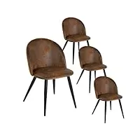 furniturer lot de 4 chaises de salle à manger en daim marron pour cuisine, chambre à coucher, salon, pieds en métal noir, marron