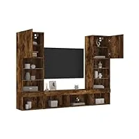aijuukjp nice entertainment centres & meuble tv 5 pièces meuble tv mural avec led chêne fumé bois d'ingénierie