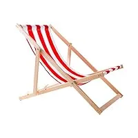 woodok chaise longue pliable en bois de hêtre - charge maximale : 120 kg - sans accoudoirs - dossier réglable sur 3 niveaux - rouge/blanc