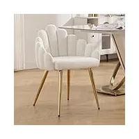 wahson lot de 1 chaises salle à manger en fausse fourrure, chaises de salle à manger avec pied doré chaise salle à manger en bouclette, chaise de cuisine moderne pour salle à manger/cuisine, blanc