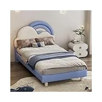 lit simple pour enfant - design nuages arc-en-ciel - cadre de lit stable en polyuréthane et mdf de qualité supérieure - tête de lit flexible - montage facile (bleu, 90 x 200 cm)