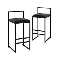 bazjhh lot de 2 chaises de petit-déjeuner, tabourets de bar de forme carrée, tabourets à hauteur de comptoir, tabourets de bar vintage, chaises de cuisine – capacité de 350 lb, noir (noir haut 65 cm)