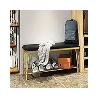 banc d'entrée avec étagère à chaussures dorée, banc de rangement confortable avec revêtement en cuir, étagère à chaussures moderne, organisateur de chaussures d'entrée, noir 60 x 30 x 45 cm